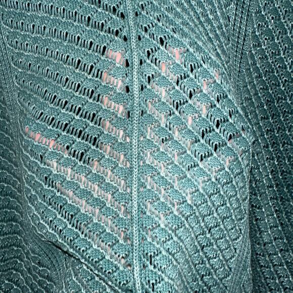 BKE Washed Notch Neck Oversized Cotton Open Weave Jasper Green Sweater Size S - Picture 7 of 14
